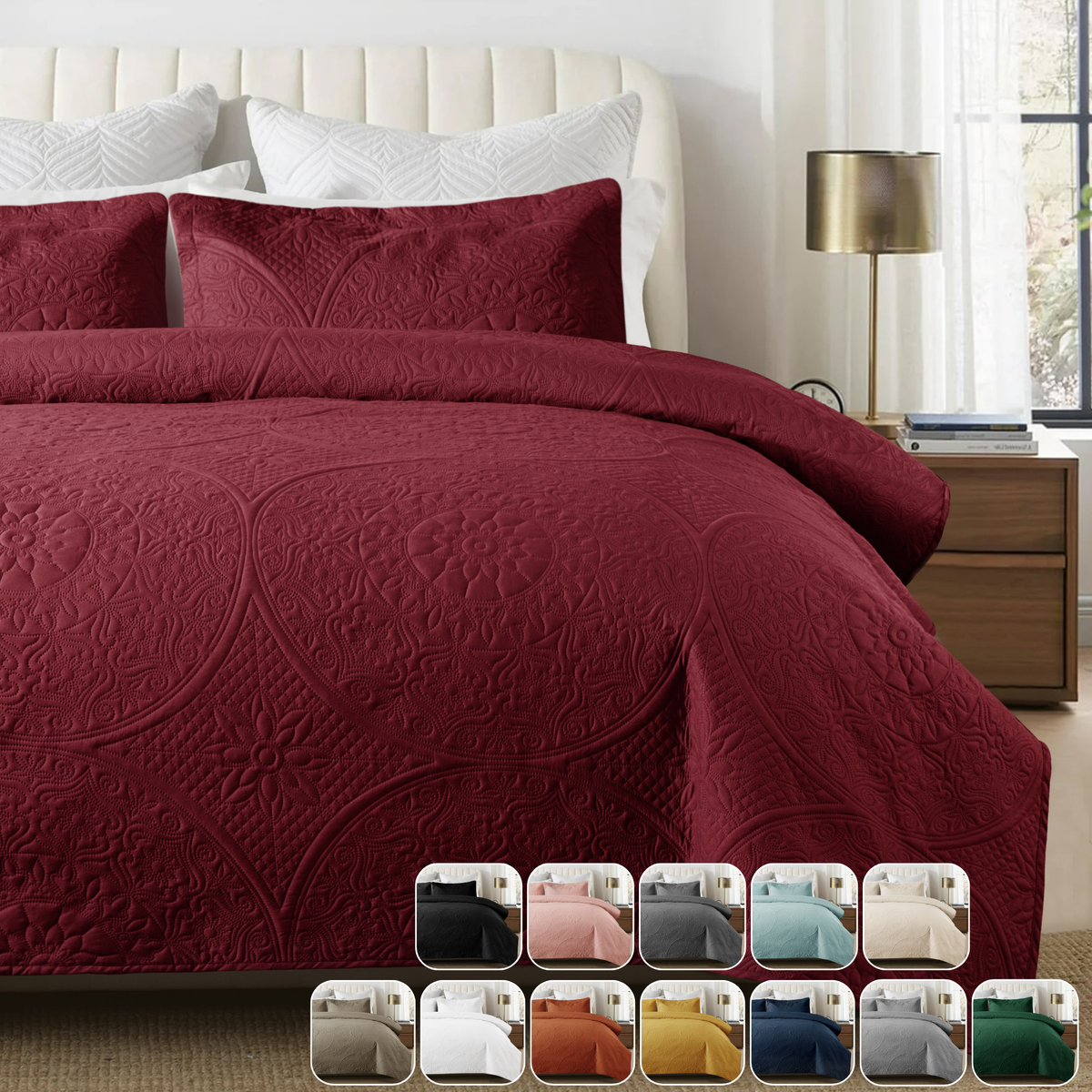 3 Piece Reversible Quilted Bedspread Coverlet Comforter Set: King / Grey