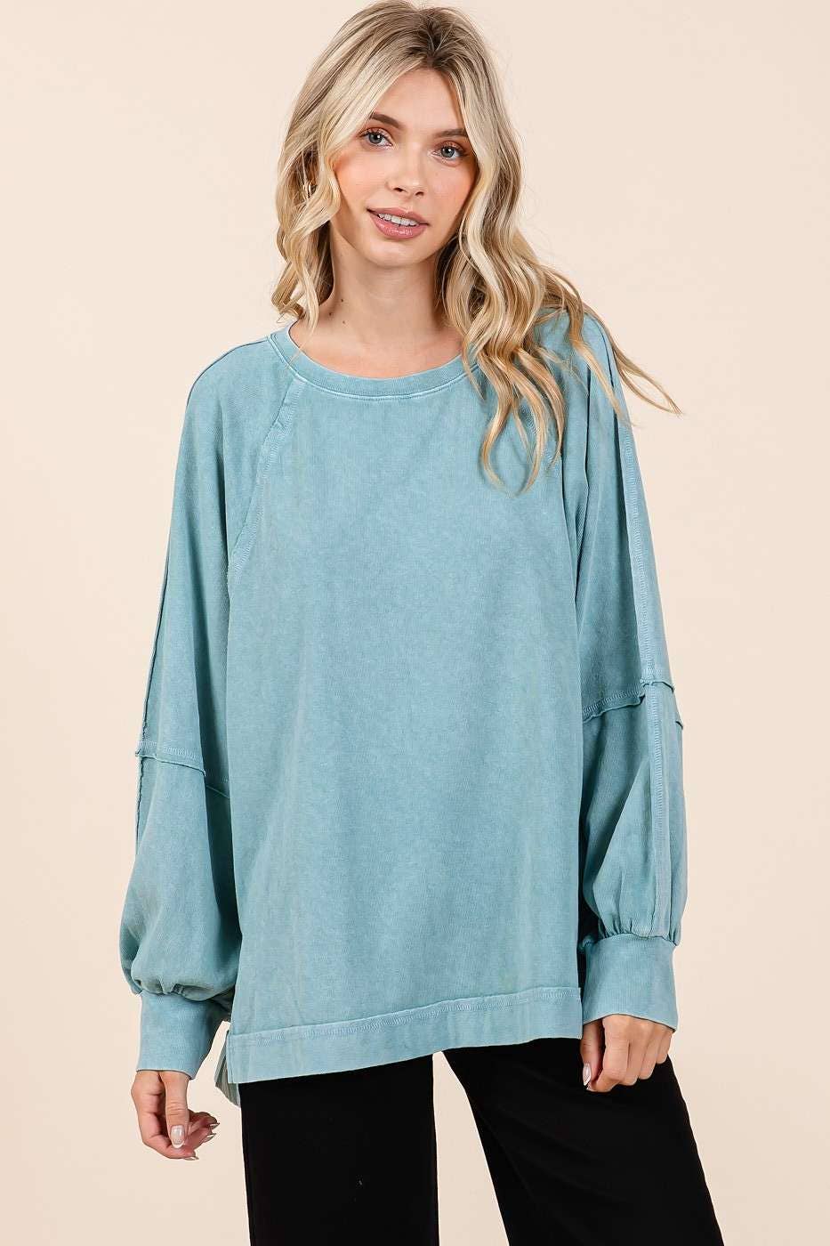 Mineral Wash Raglan Long Sleeve Oversized Top S15303