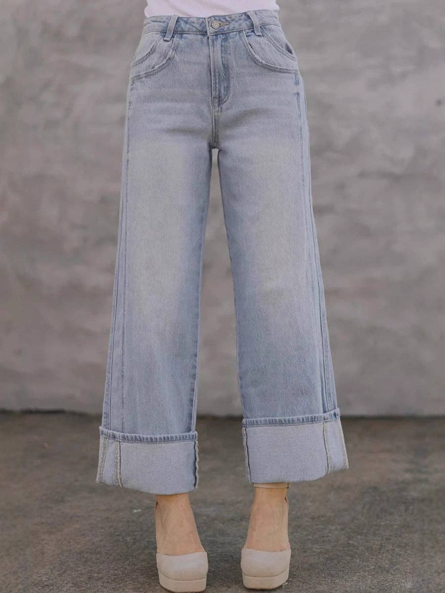 Casual Loose-Fit Mid-Rise Straight Leg Women's Fashion Jeans: Dark Blue / L
