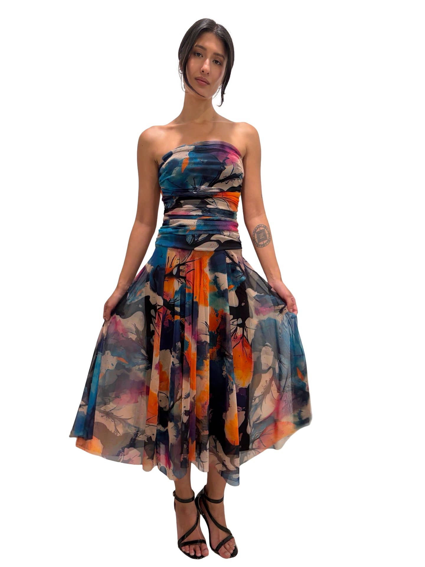 CANDY Strapless Ruched Bodice Circle Skirt Dress  : L