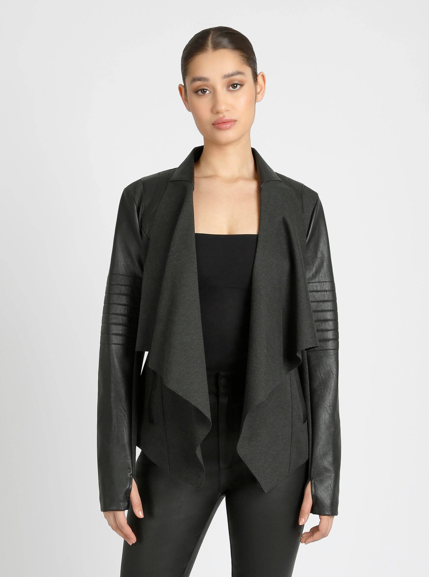 Drape Front Jacket - Heather Charcoal (F1 8/15-8/30): Heather Dark Charcoal / XL