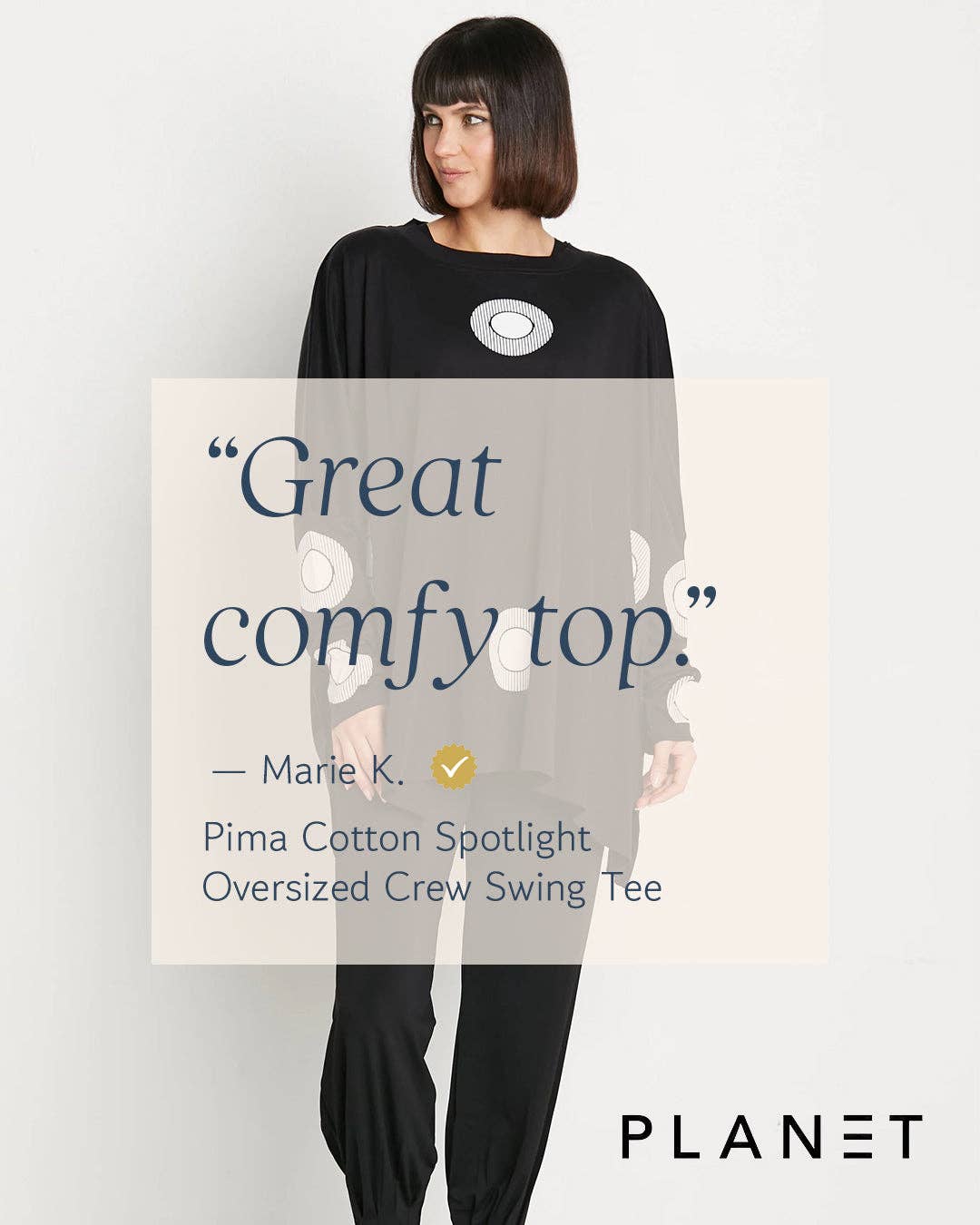 Pima Cotton Spotlight Oversized Crew Swing Tee - Black/White: Black/White