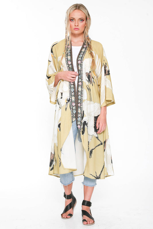 Story of the Crane Kimono: Mustard / One Size