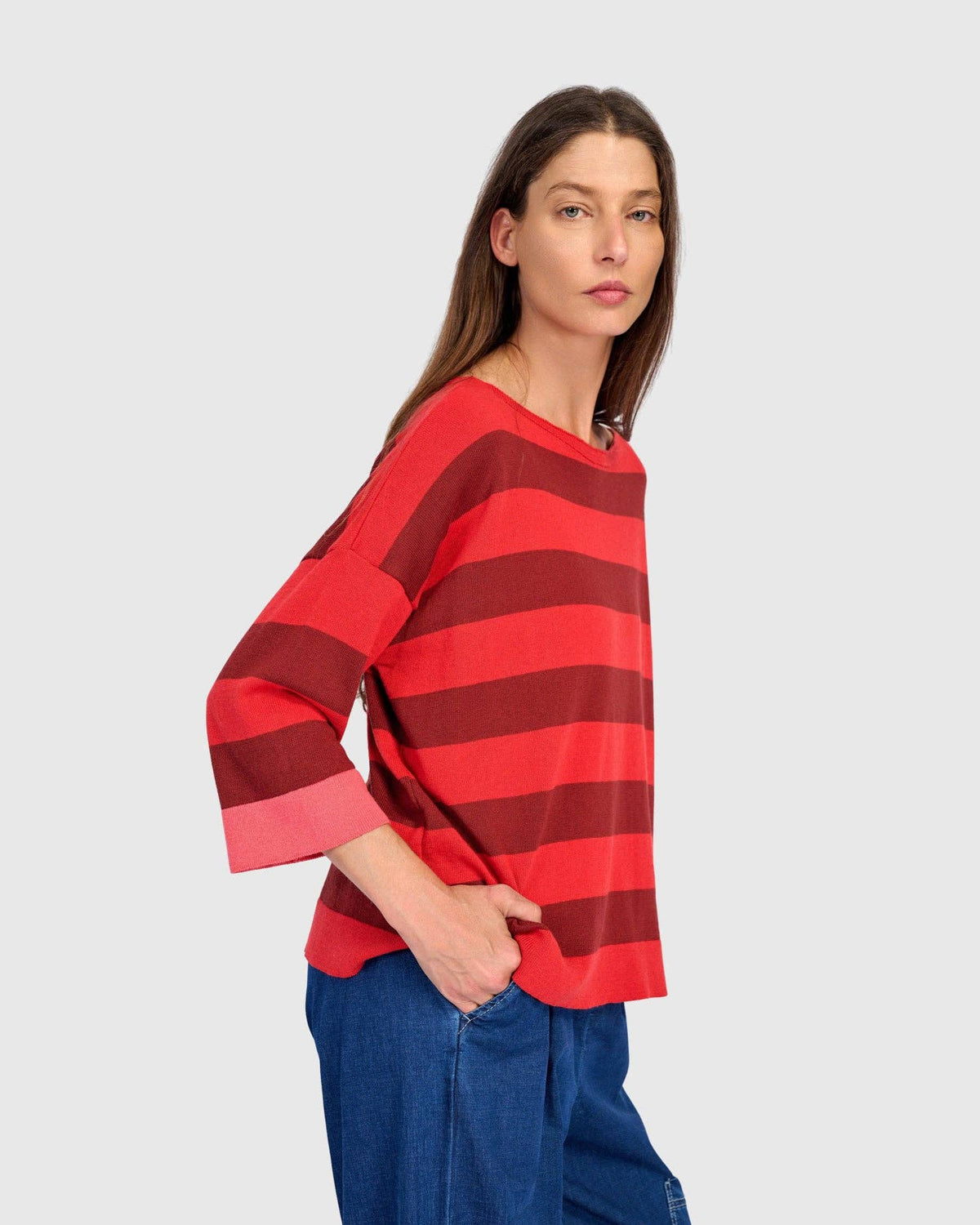Skipper Stripe Sweater, Red: Red / ONE SIZE