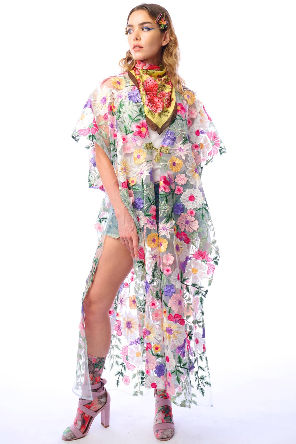 Carmelia Kimono | Floral Mesh Kimono | Women’s Kimono: Floral Mesh / One size