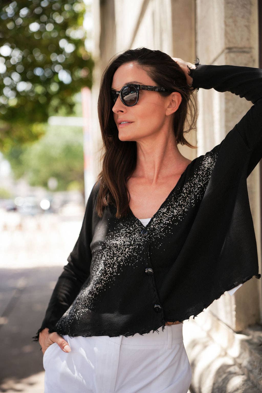 Pima Cotton Bleached Cardi - Black/White: Black/White