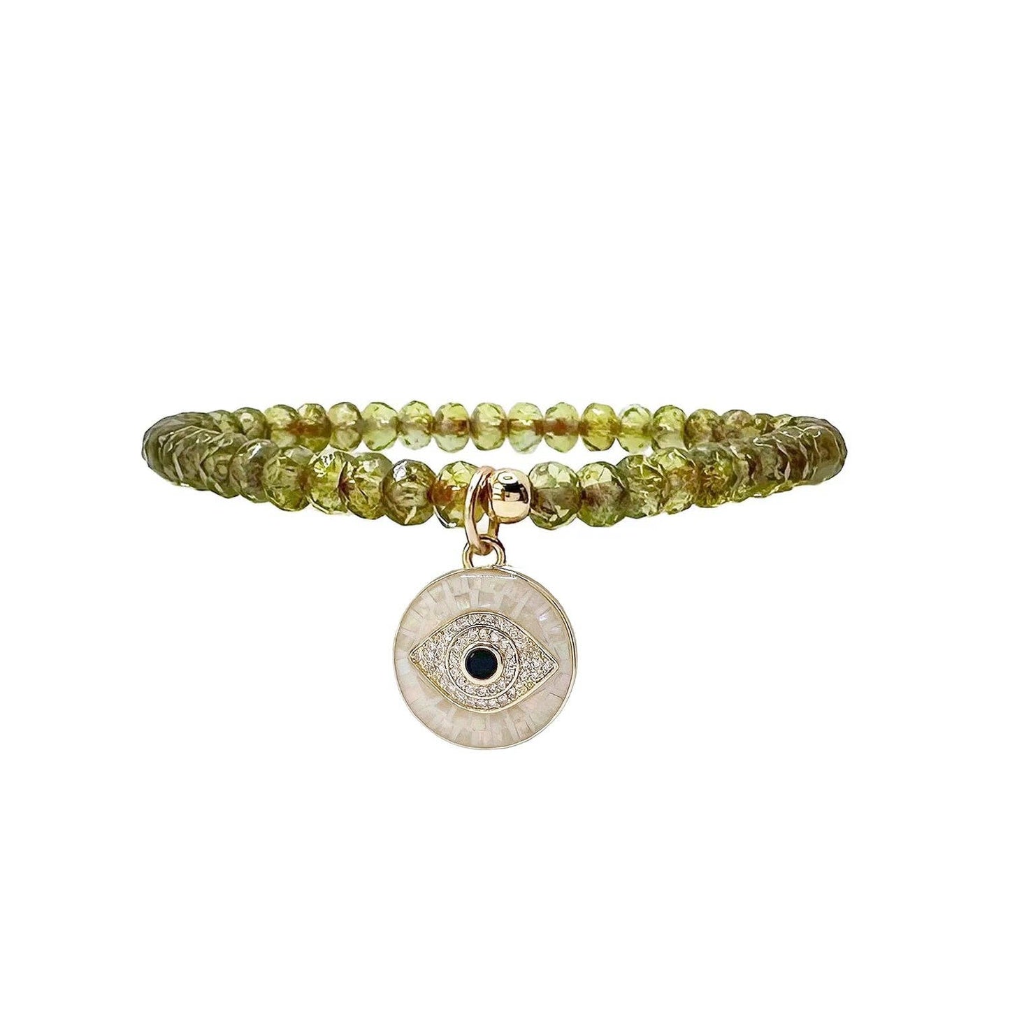 Harper Czech Crystal Mosaic Evil Eye Charm Bracelet: Translucent Green