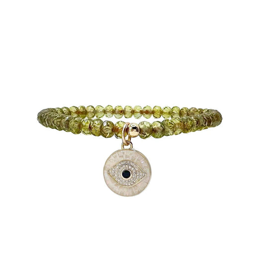 Harper Czech Crystal Mosaic Evil Eye Charm Bracelet: Translucent Green