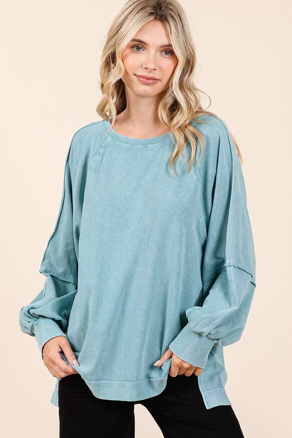 Mineral Wash Raglan Long Sleeve Oversized Top S15303
