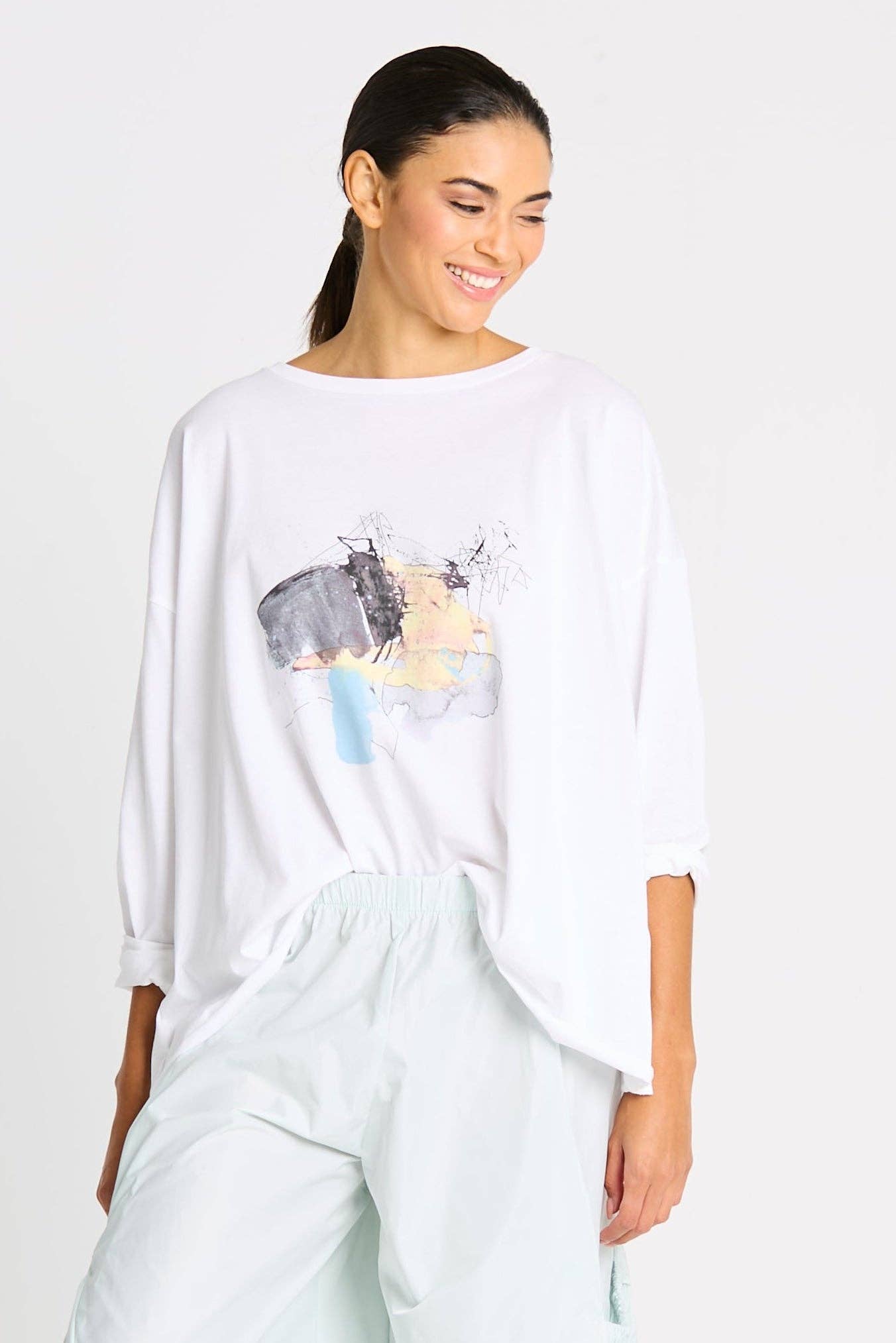 Pima Cotton "Watercolor" Luxury Boxy Tee - As Shown