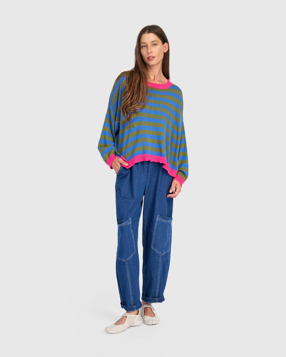Lolly Stripe Sweater, Indigo: Indigo / ONE SIZE