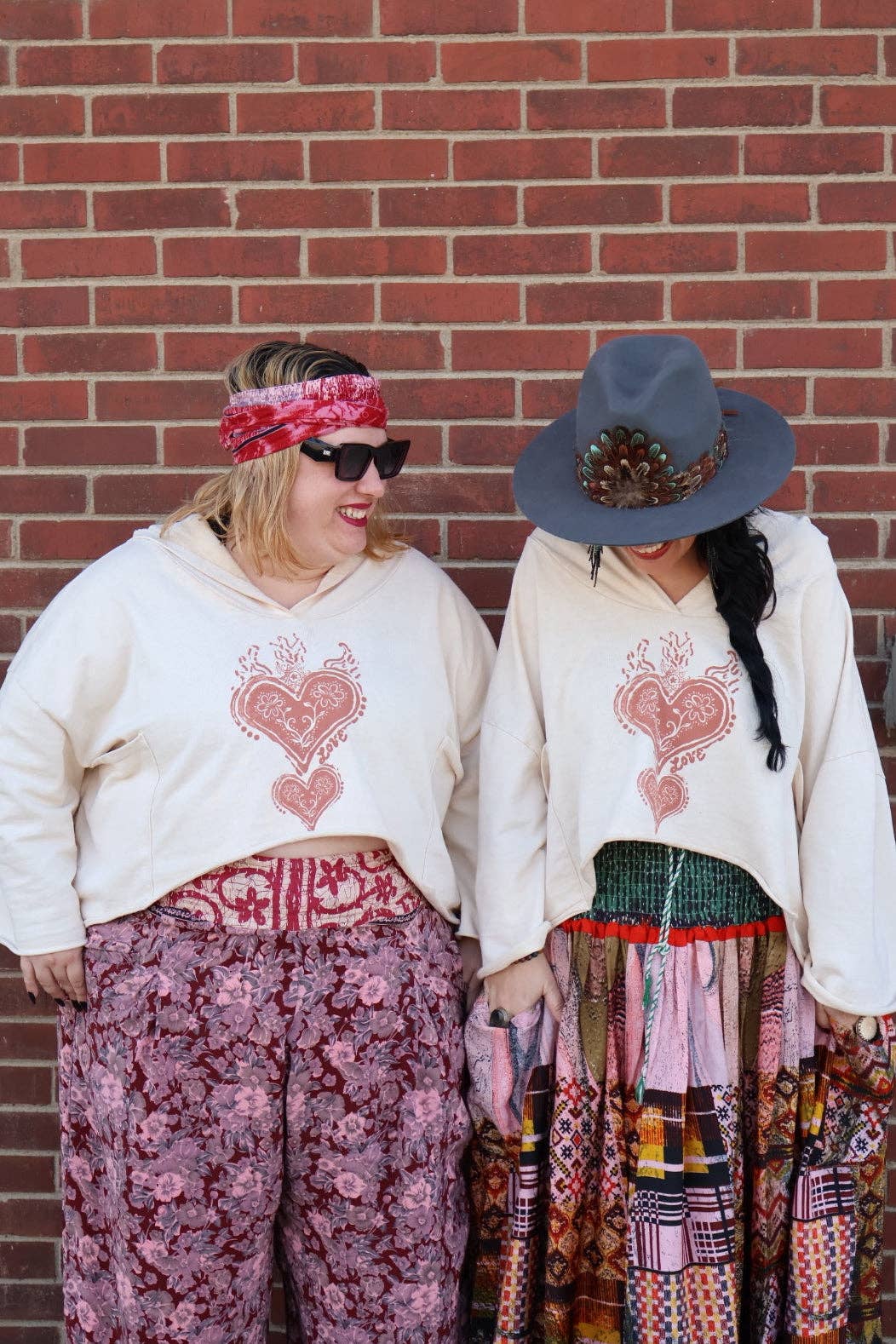 Kantha Bae Dream Cropped Hoodie - Cream Boho Heart Graphic: Default Title