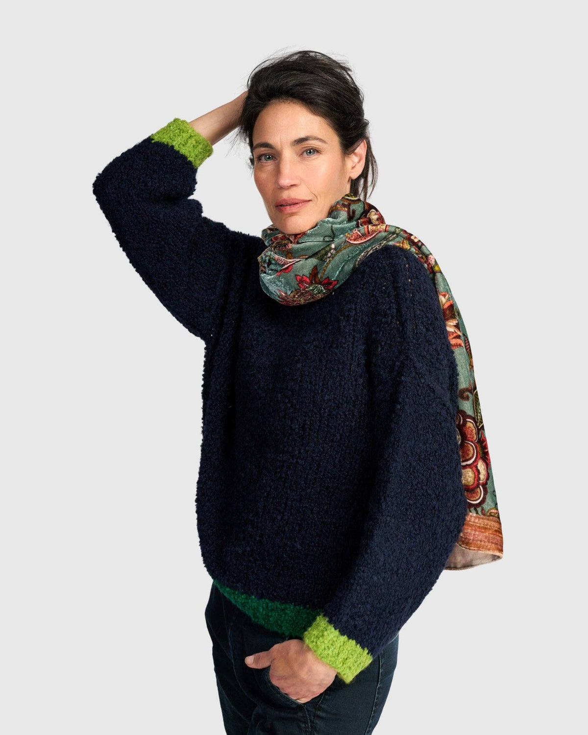 Mango Velvet Scarf, Steel Blue: Garden / ONE SIZE