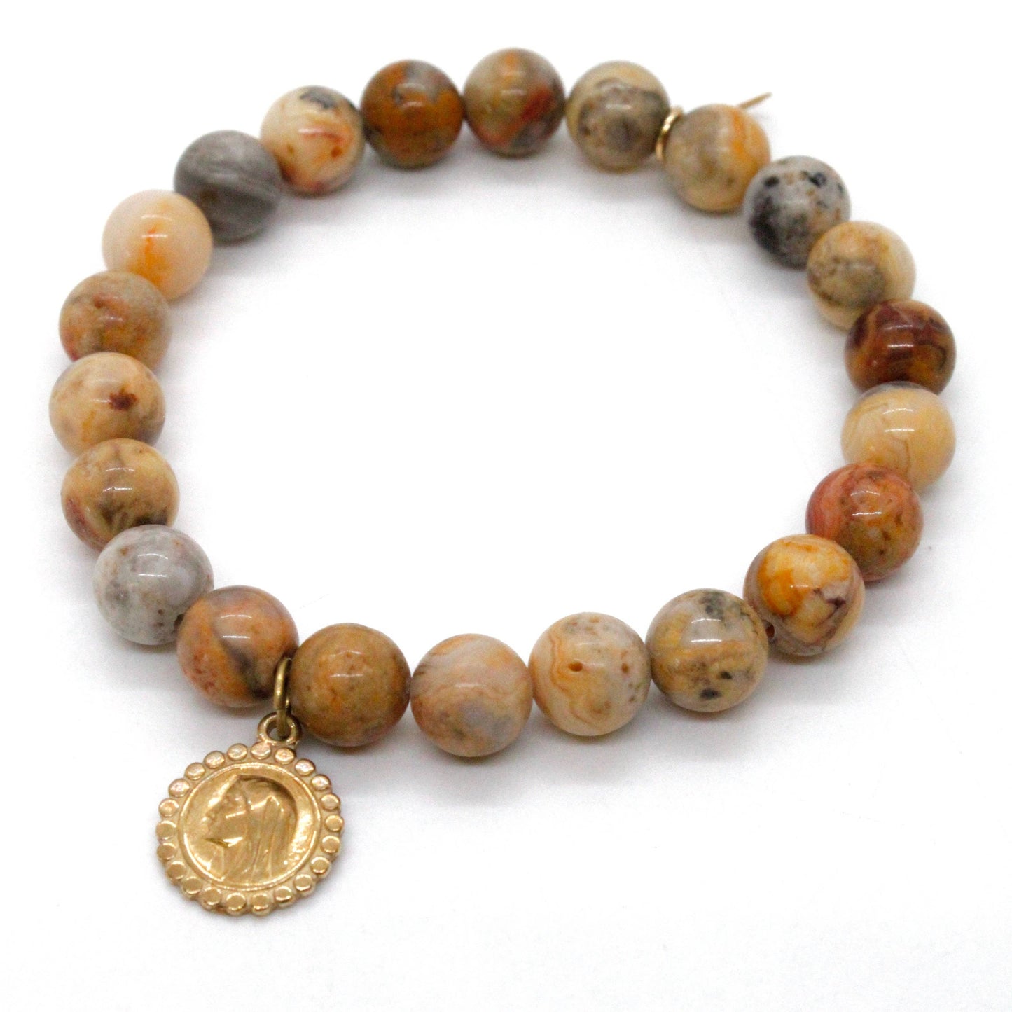 Single Stone Bracelet with Gold French Religious Charm -French Medals Collection-: A / African Pine