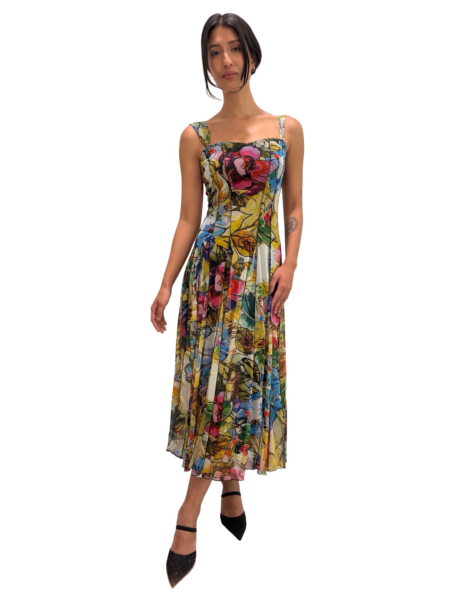 JADE Sleeveless Tea Length Fit N Flare Paneled Dress  : M