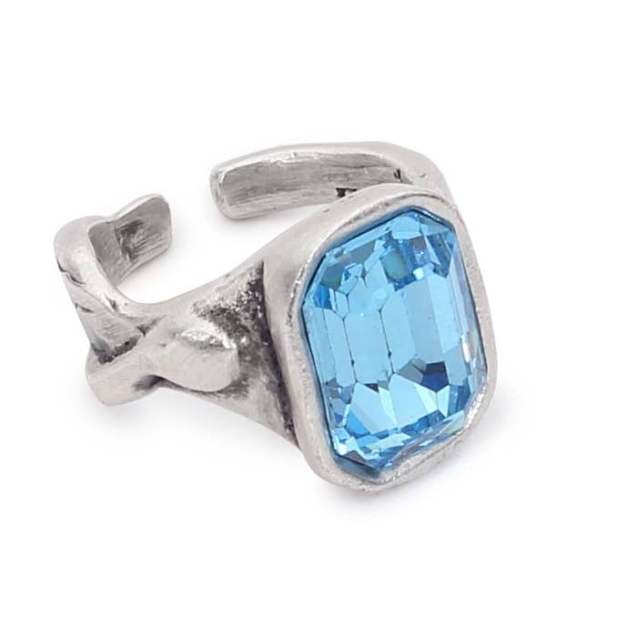 Handmade Blue Crystal Brass Ring - 6931