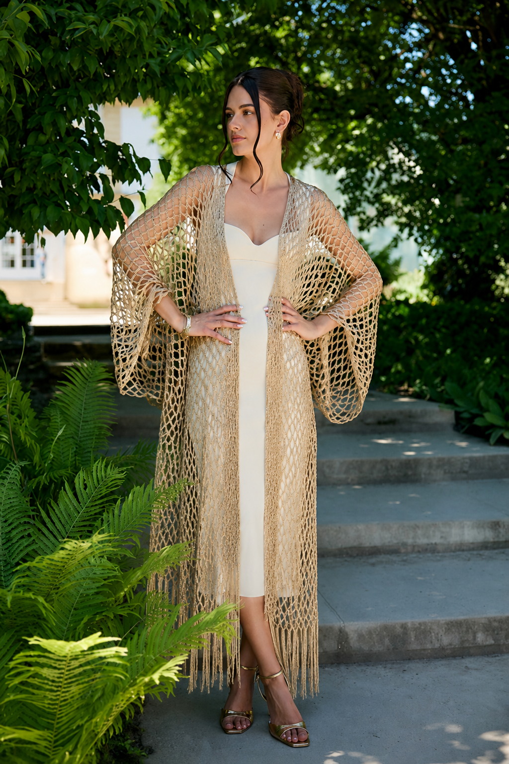 Metallic Fringe Kimono: Gold