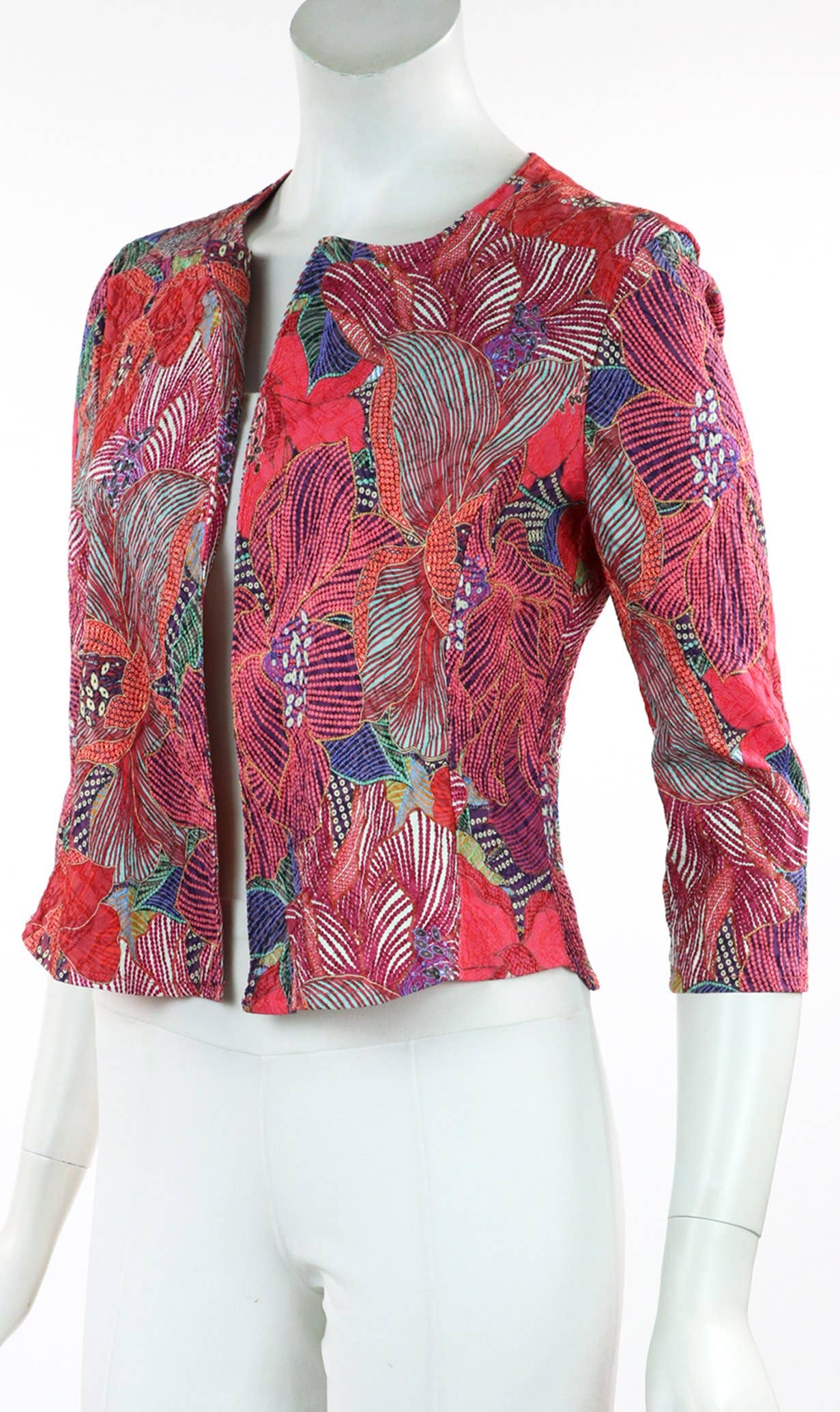 LAUREN Textured Floral 3/4 Sleeves Bolero Jacket - Elana Kattan