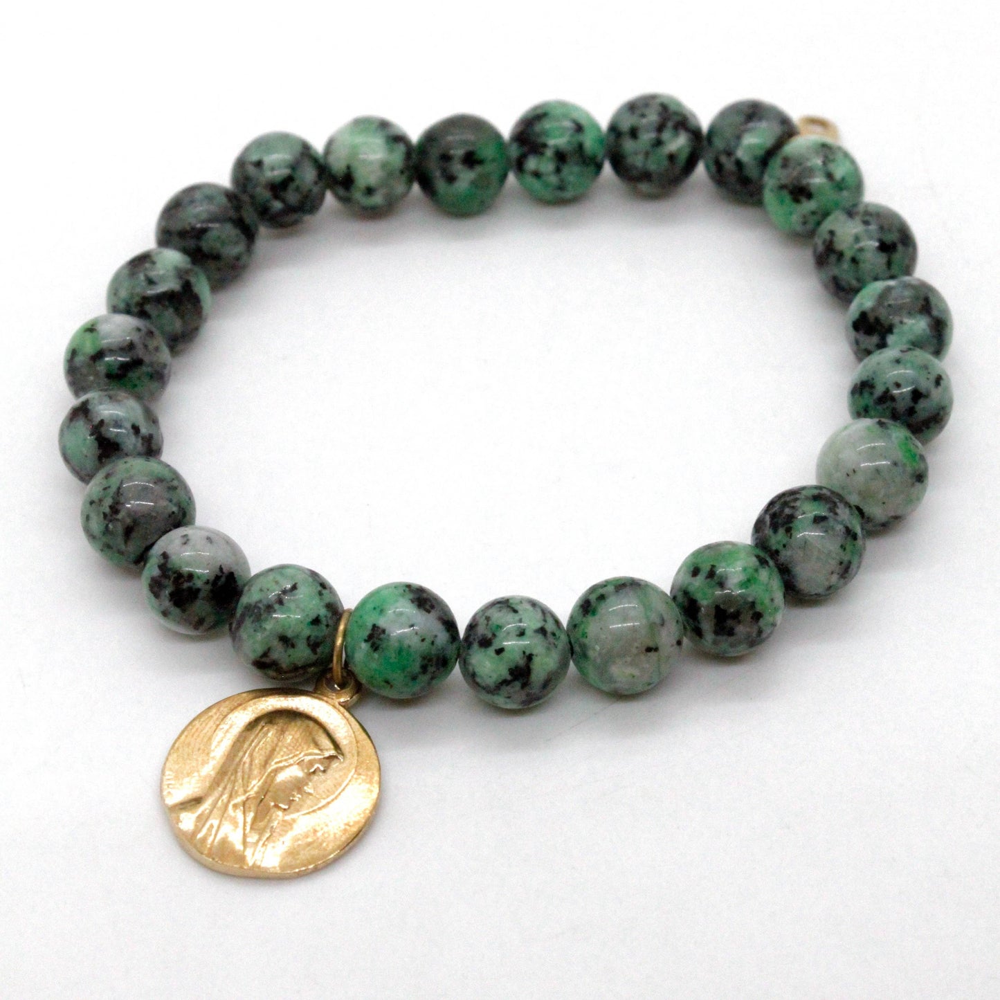 Single Stone Bracelet with Gold French Religious Charm -French Medals Collection-: A / African Pine