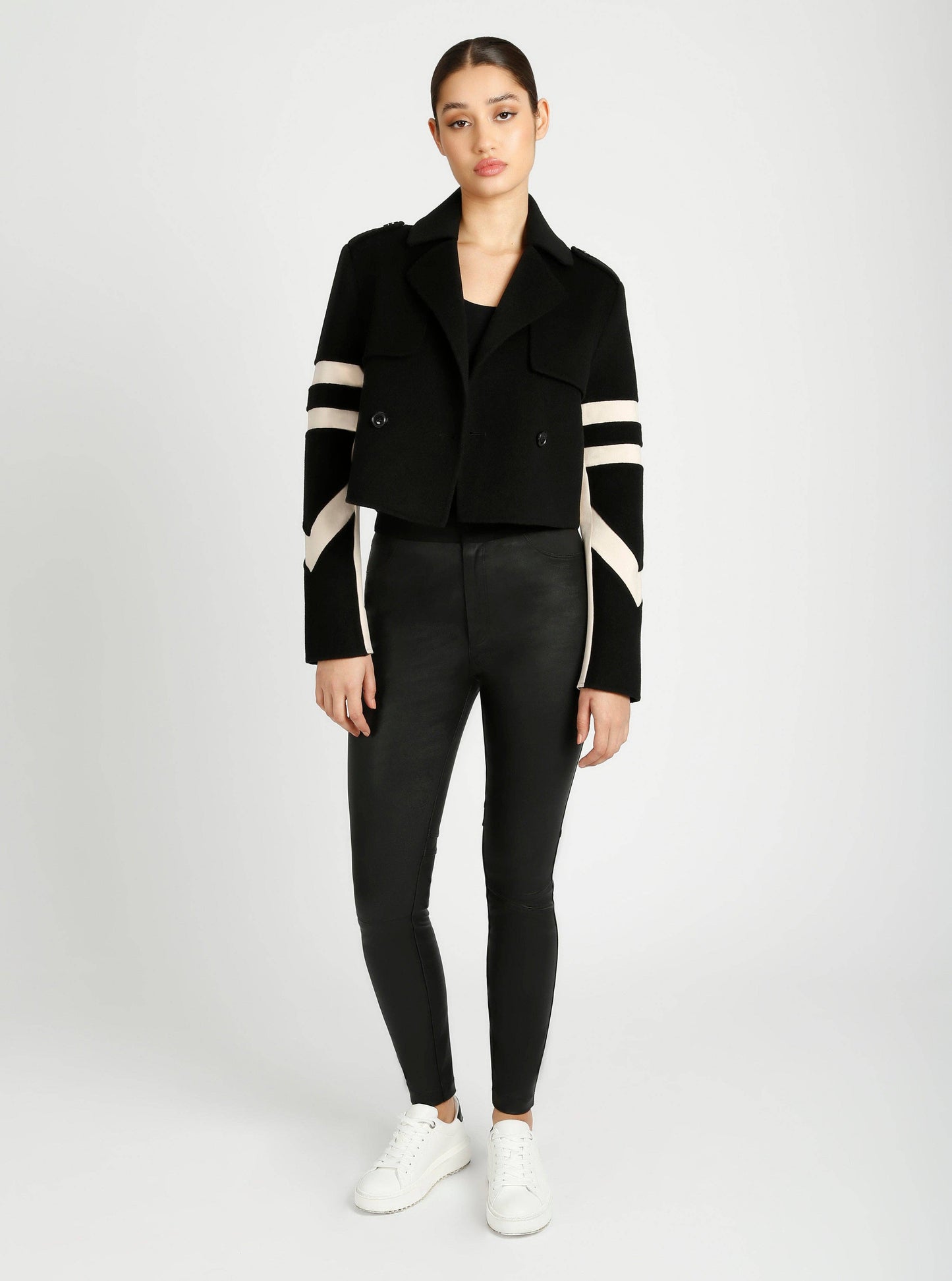 Handmade Wool Crop Jacket Black/Lt Camel (JLS) - Blanc Noir