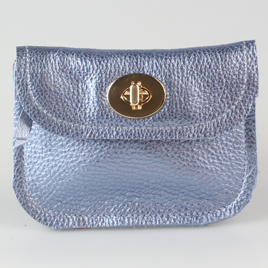 The Turnlock Metallic Leather Wallets: 3 sizes!: Silver / Hamilton: 8"x4.5"