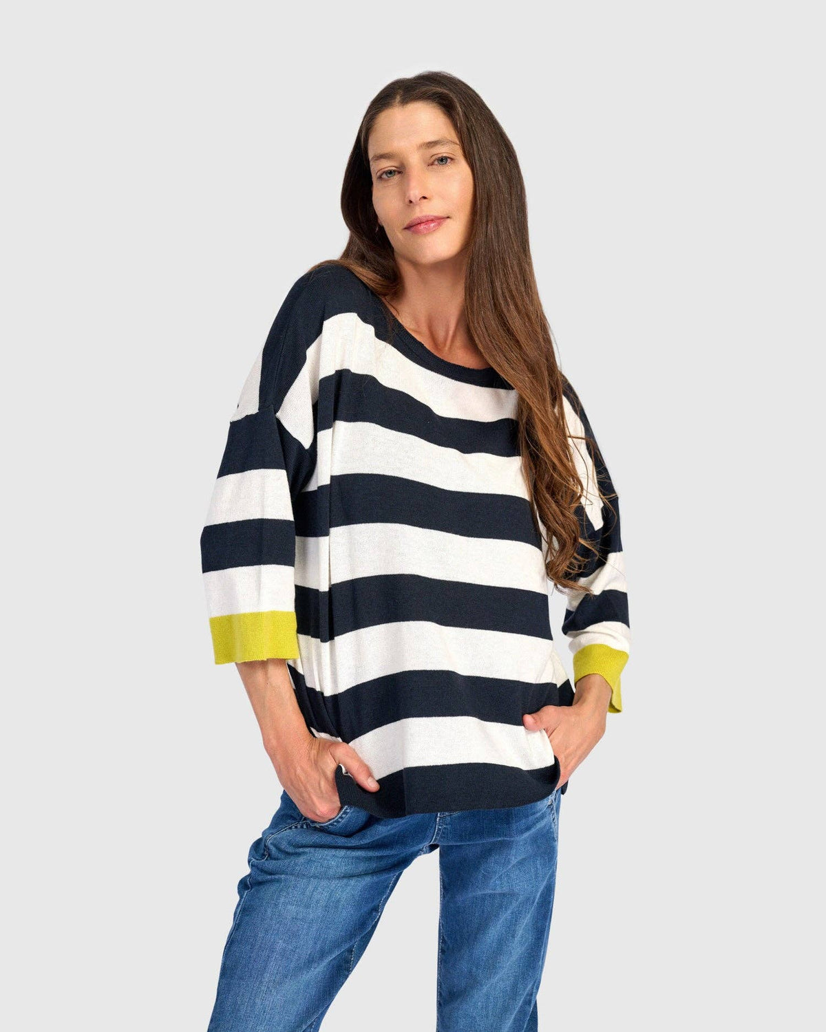 Jetty Striped Sweater, Lemon Trim: Lime / ONE SIZE
