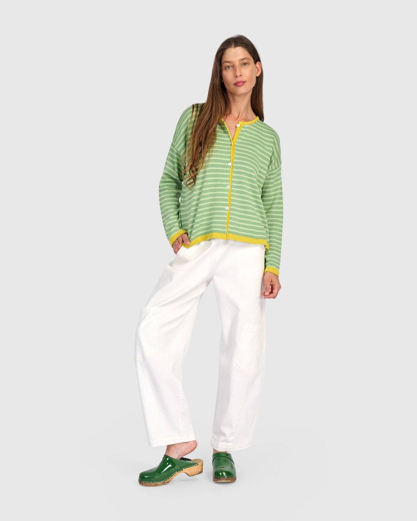 Thimble Trimmed Cardigan, Pistachio: Lime / ONE SIZE