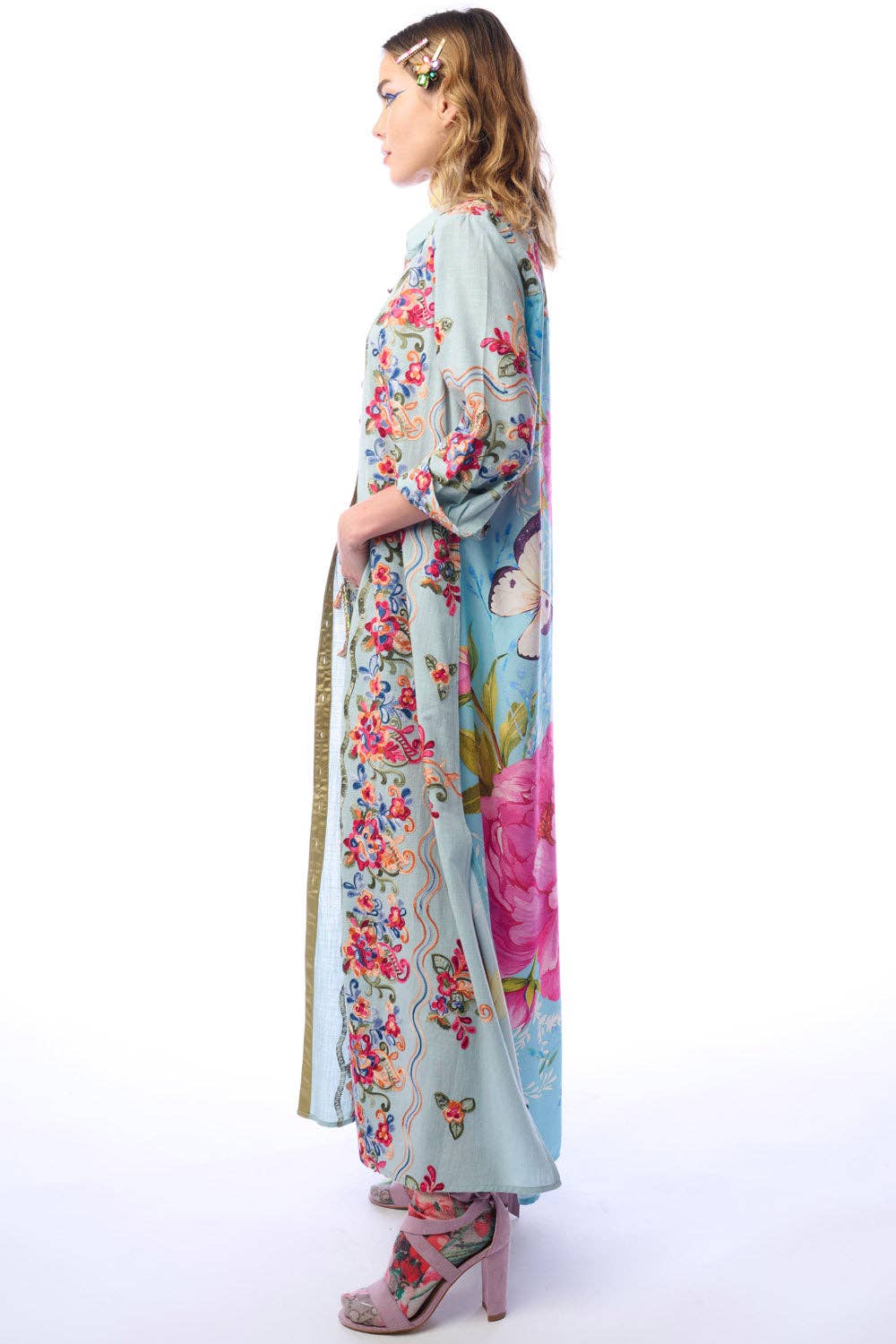 Beauty Mark Maxi Duster-Blue | Duster Dress | Spring Dress: Slate Blue / M