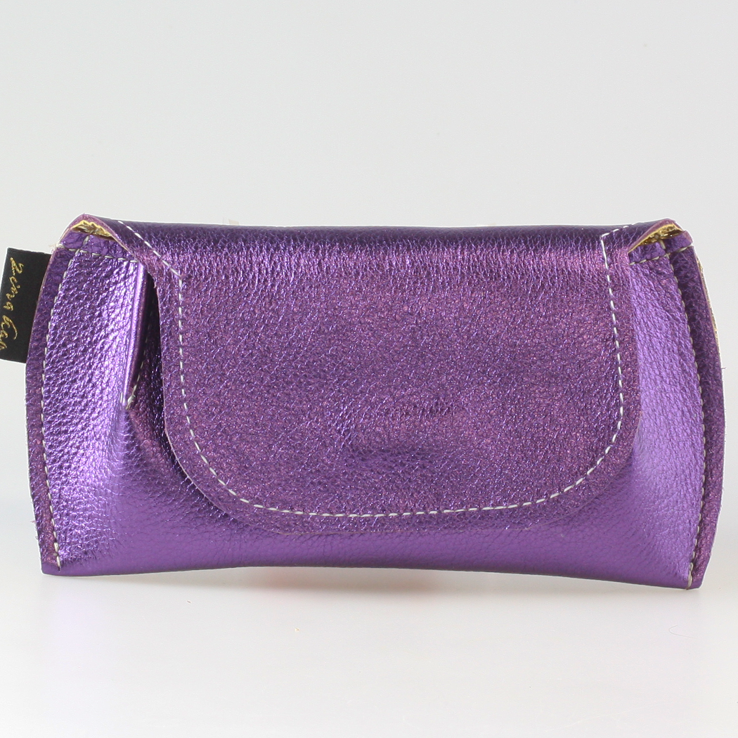 The Marla Sunglass Case: Metallic Leather!: Silver w/ Gold Inside