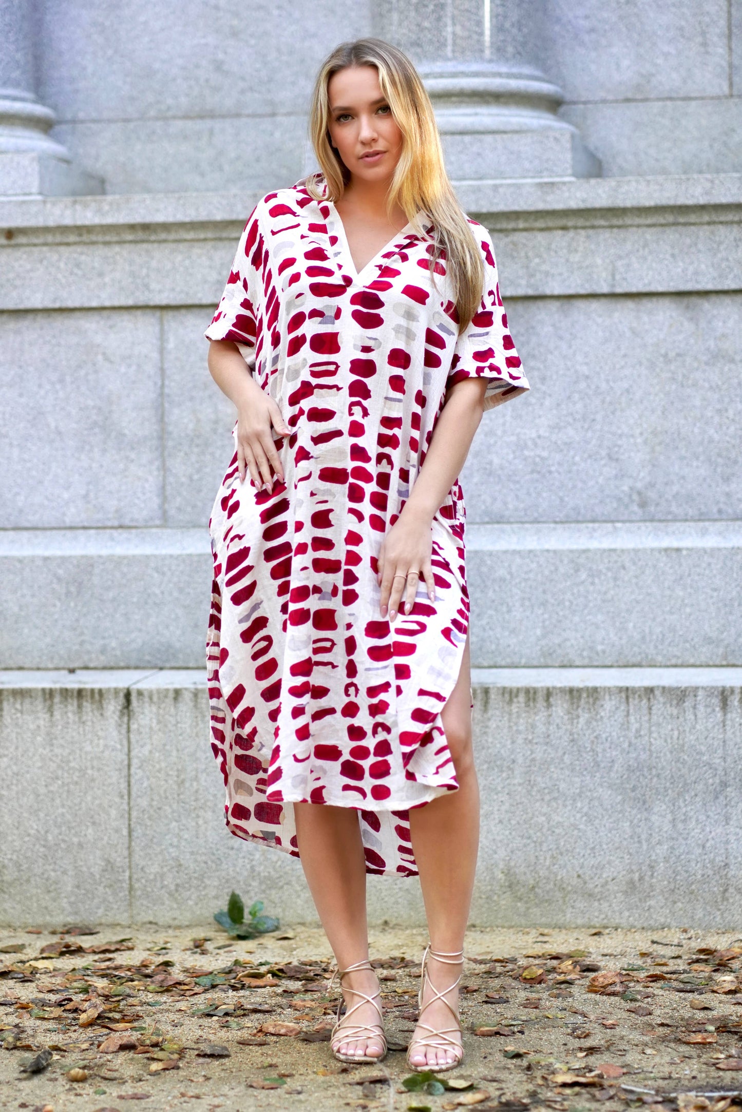Zoey Geo Dress White Red: White Red / XL