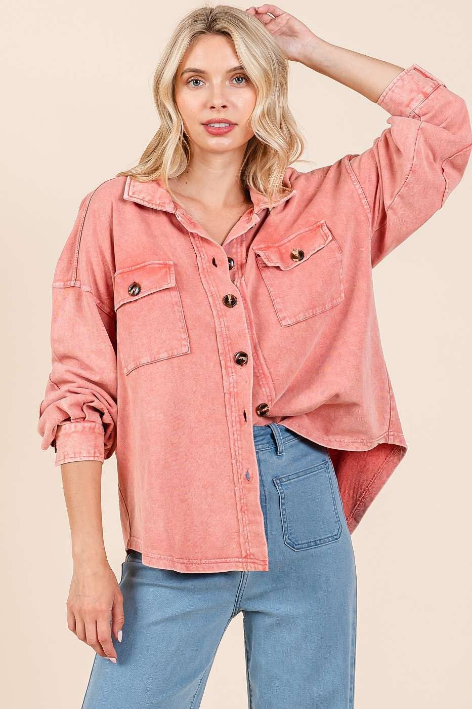Mineral Wash French Terry Elbow Patch Shacket S15259