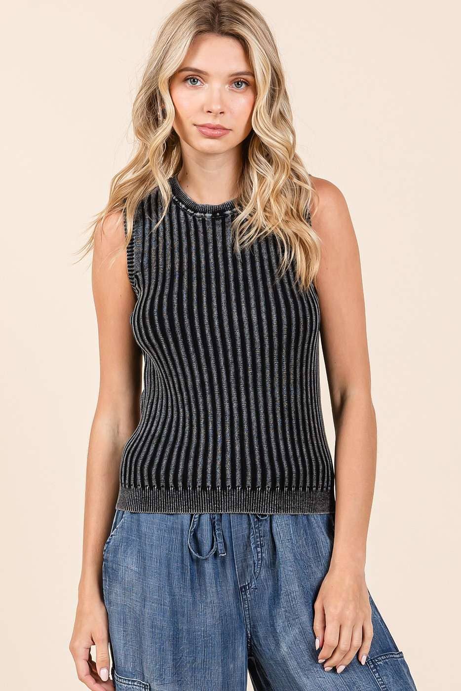 Mineral Wash Sleeveless Rib Knit Sweater Tank Top S20770