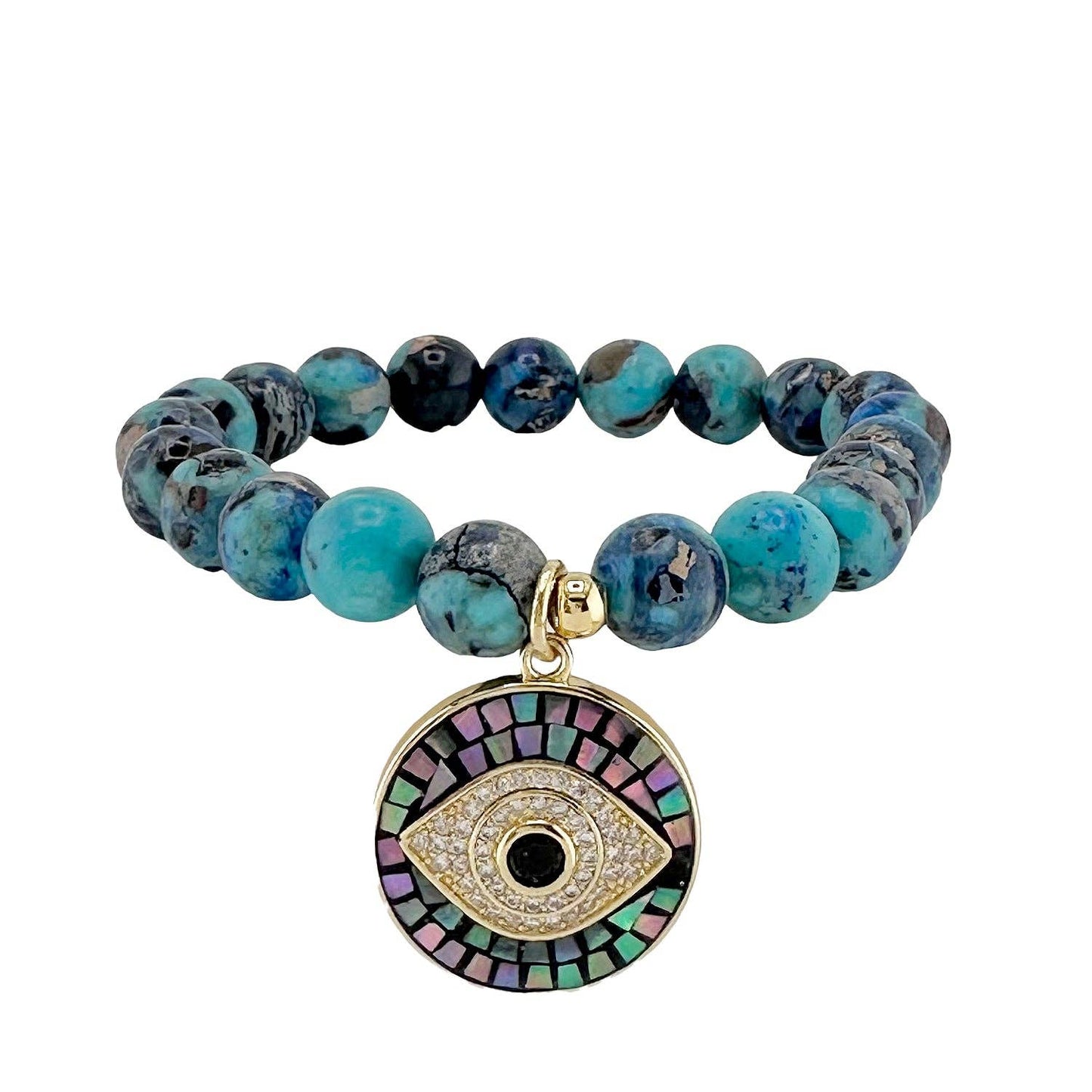 Lena Sea Sediment Jasper Evil Eye Bracelet: Yellow