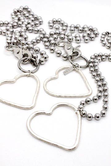 Silver Heart Outline Convertible Silver Chain Necklace: Single 8mm