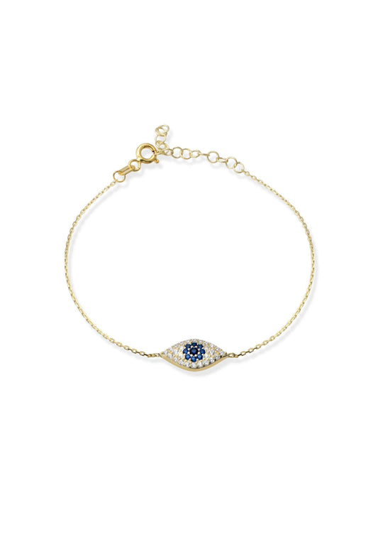 Zircon & gold tone sterling silver evel eye bracelet