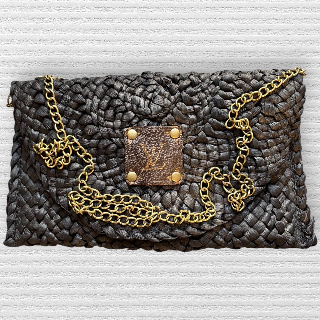 Black Woven Straw Crossbody