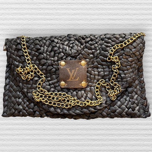 Black Woven Straw Crossbody
