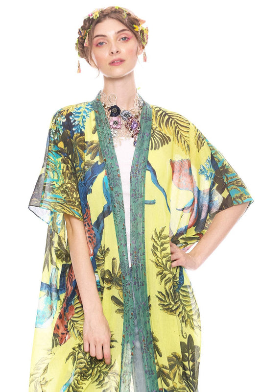 Wild Nights Maxi Kimono: One Size / Lime Tropical