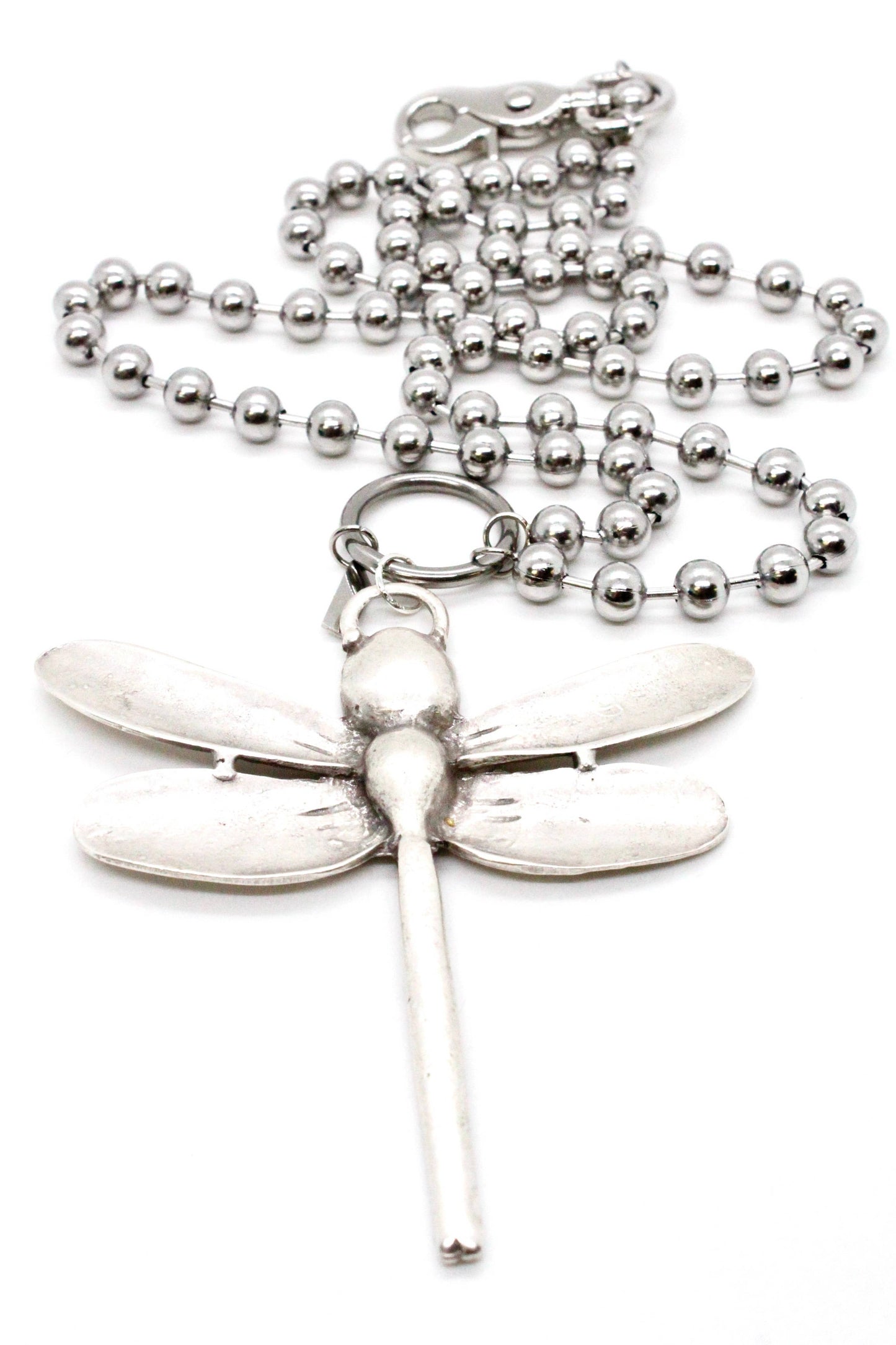 Large Dragonfly Pendant Convertible Silver Chain Necklace: Double 8mm