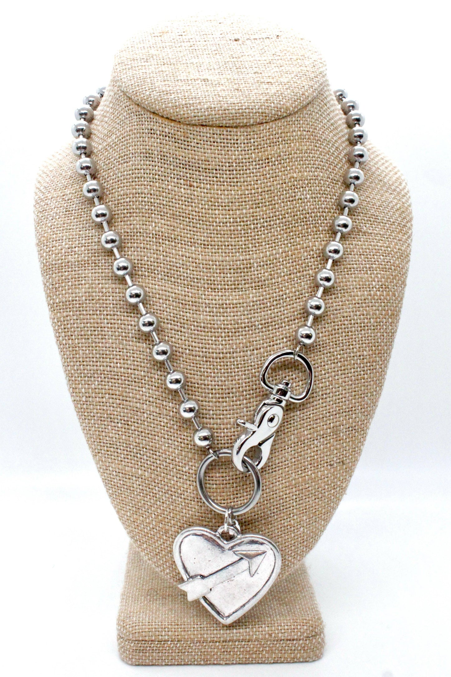 Silver Heart and Arrow Necklace Single Silver Chain Claw Clasp