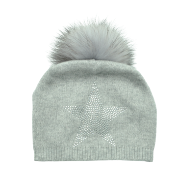 Big Star Crystal Hat: GREY REAL FUR