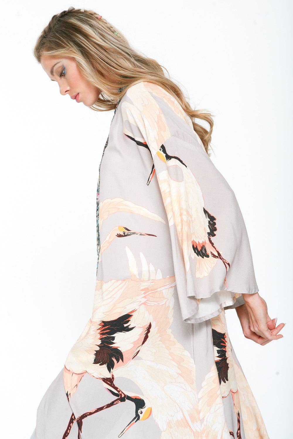 Story of the Crane Kimono - Slate | Bohemian Coverup Robe: Slate / One size
