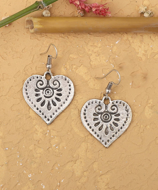 Antique Silver Plated Heart Design Earrings