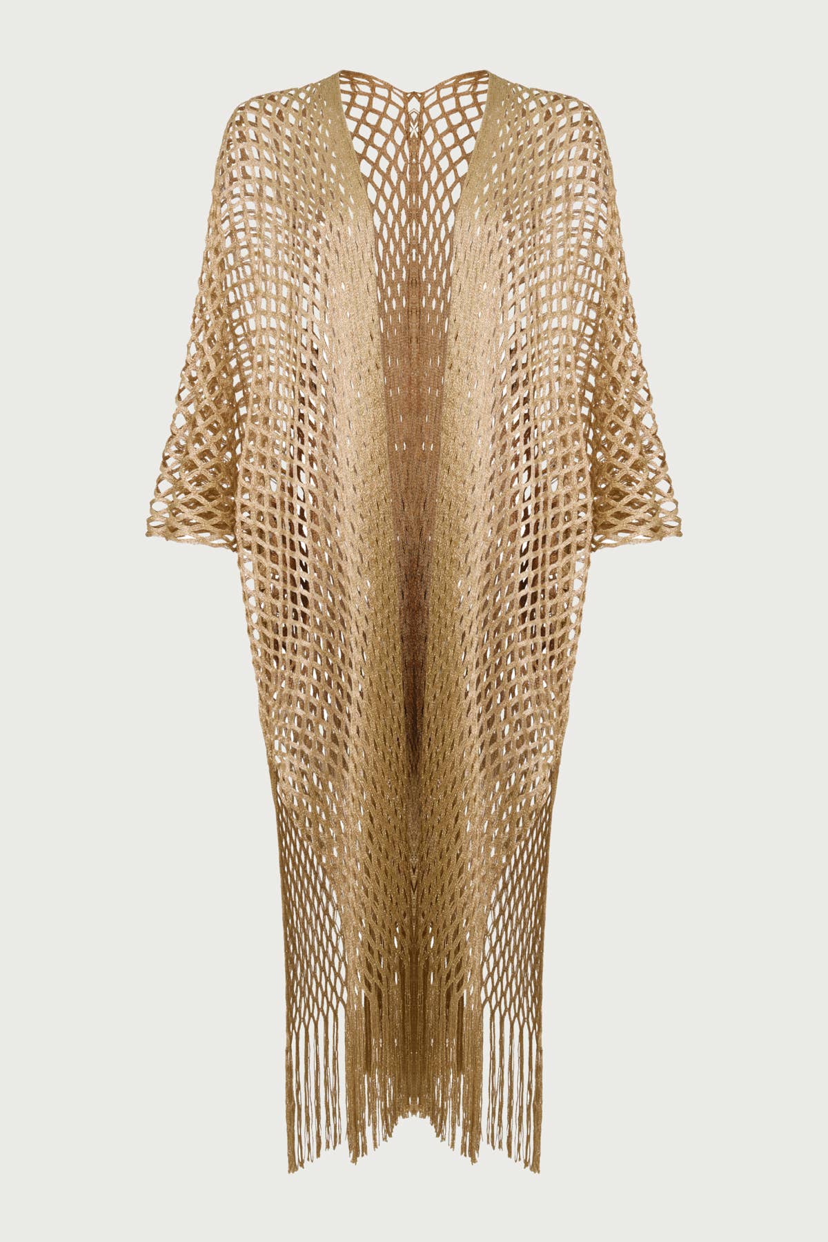 Metallic Fringe Kimono: Gold