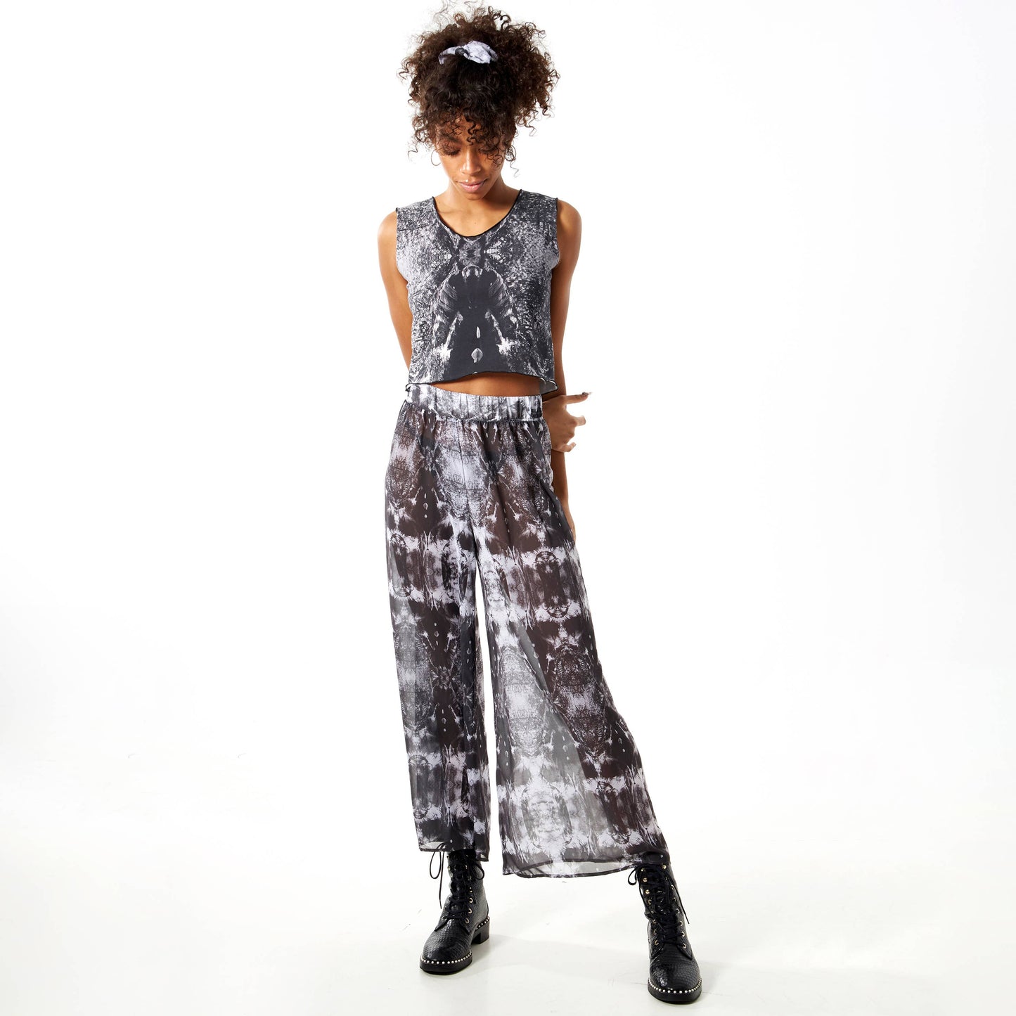 Babs Semi Sheer Wide Leg Pant - Nature Print: M