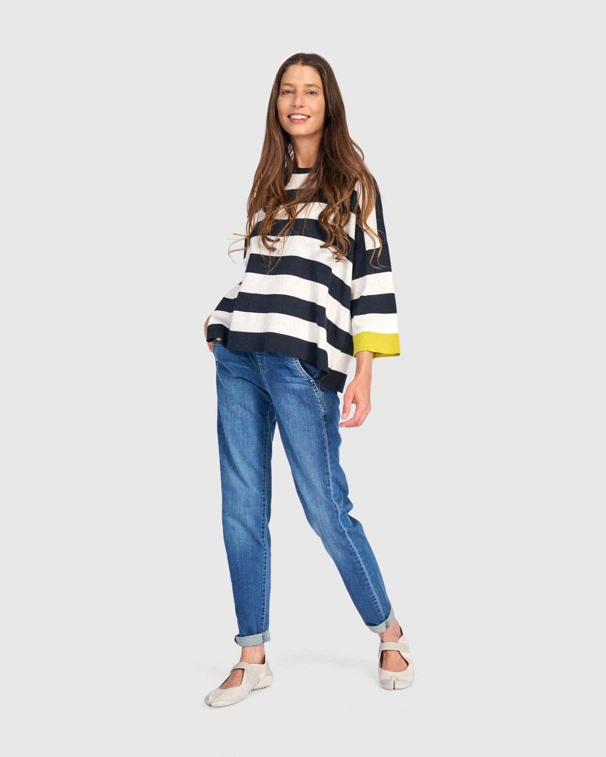 Jetty Striped Sweater, Lemon Trim: Lime / ONE SIZE
