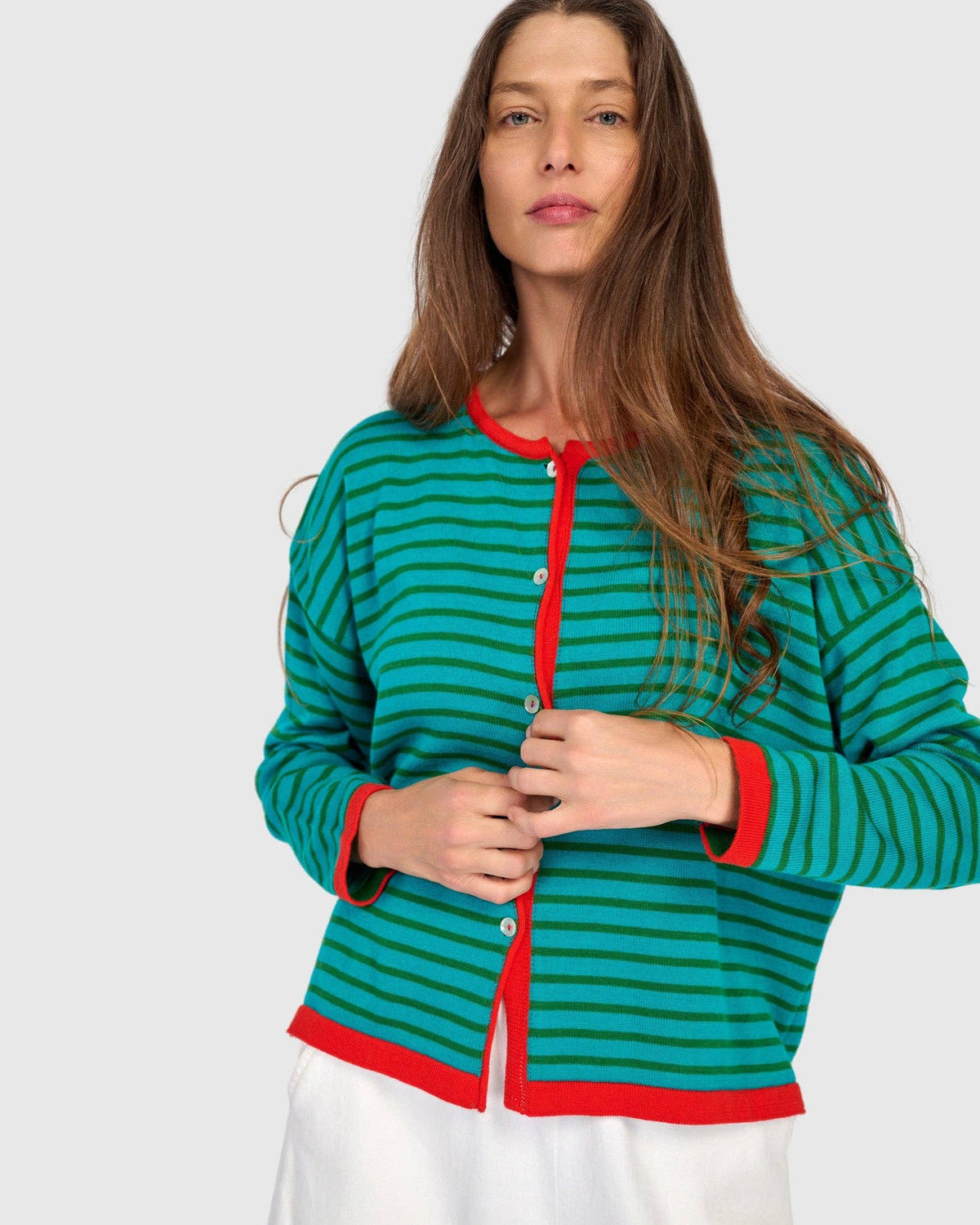 Thimble Trimmed Cardigan, Teal: Green / ONE SIZE