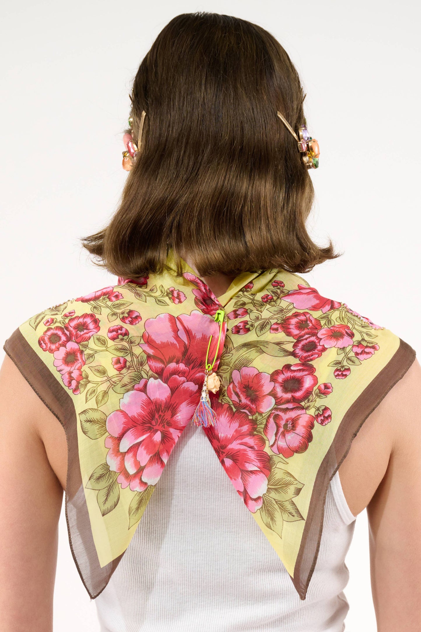 Beauty Hand Embellished Bandana Scarf: Yellow/red floral / One Size