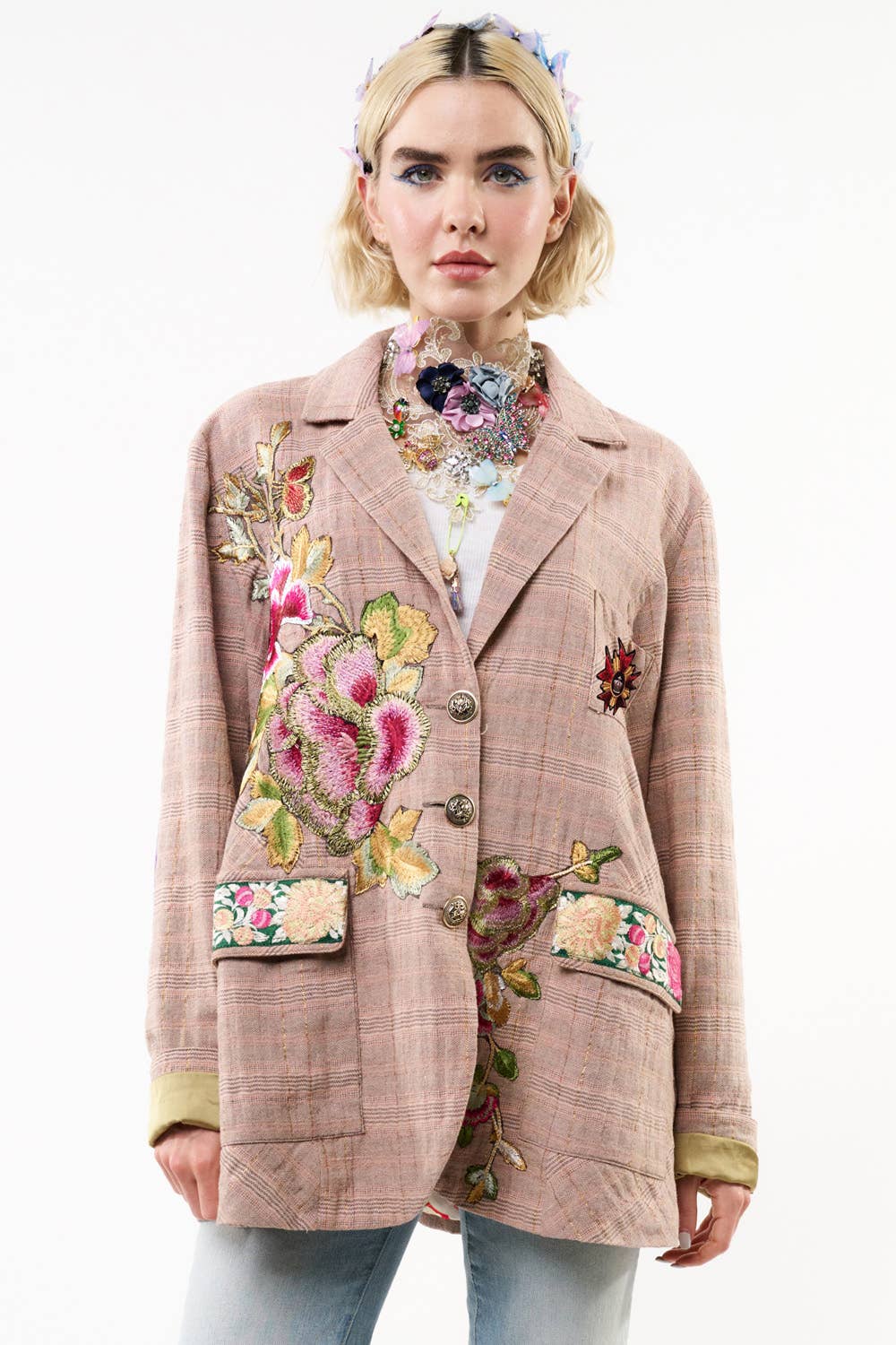 Sudden Sensation Blazer | Pink Jacket | Embroidered Jacket: Pink Ash / S