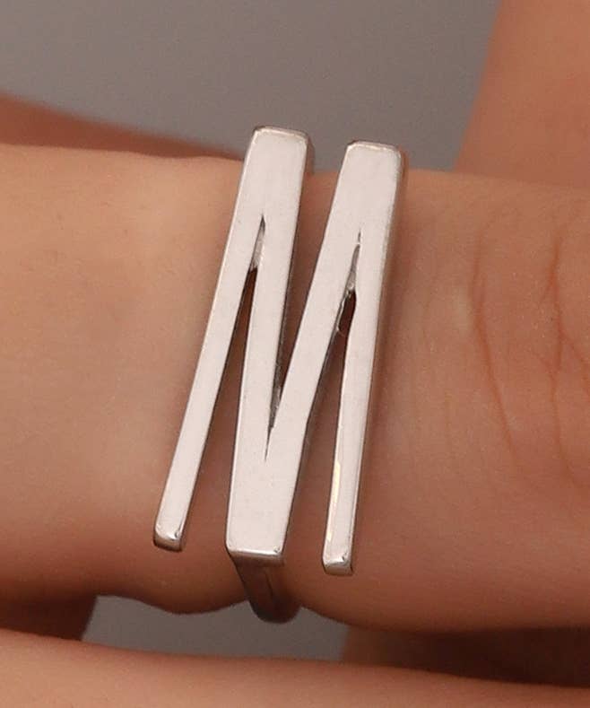 925 Sterling Silver "M" Letter Free Size Ring: Yellow Gold